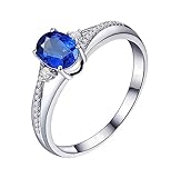 Ring Frau 54, Ring Verlobung Ovale Form 18 Karat (750) Weißgold 0.8Ct Saphir Blau Ovale Form Diamant