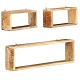 OUSIKA 3-teiliges Wandwürfel-Regal-Set aus massivem Mangoholz Bücherregale