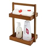Utoplike Duschablage aus Teakholz, 2 Etagen, Badezimmer-Organizer, Arbeitsplatte, stehendes Duschregal mit Griff, Stand-Up-Duschkorb für Shampoo, Regal für Innendusche, Küchen-Schreibtisch