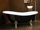 Casa Padrino Freistehende Luxus Badewanne Jugendstil Roma Schwarz/Weiß/Altgold 1470mm - Barock Antik Badezimmer