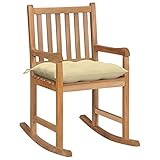 YUMENG Schaukelstuhl mit Cremeweißem Kissen, Sessel Wohnzimmer, Schaukelsessel, Stillsessel, Schwingsessel, Tv Sessel, Ohrensessel, Relaxsessel, Rocking Chair, Massivholz Teak