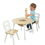 KidKraft 27027 Runder Holztisch mit Aufbewahrungsfach und 2 Stühlen in Naturfarben & Weiß - Kinderzimmermöbel, 59.69 x 59.69 x 43.82
