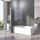 Duschwand für Badewanne 110x140 cm Badewannenfaltwand 2-teilig Faltbar 6mm ESG Glas Nano Beschichtung Duschtrennwand Schwarz