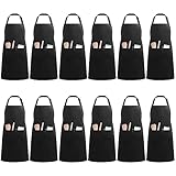 InnoGear Schürzen 12 Stk. Latzschürzen mit 2 Taschen Unisex Kochschürzen Verstellbare Küchenschürzen für Heimgebrauch, Restaurants, Cafés, Gärten und Grillfeste (Schwarz, 100% Baumwolle)