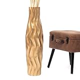 Leewadee Große Bodenvase für Dekozweige hohe Standvase Design Holzvase, Holz, 70 cm, Gold