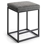 ALPHA HOME Barhocker mit Fußstütze Barstuhl ohne Lehne Grau Barhocker Pu-Leder Sitzhöhe 61cm Barstühle Rückenfreier Sitzhocker mit dickem Kissen und robustem verchromtem Metallgestell, 1PC