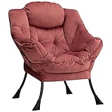 HollyHOME Relaxsessel Sessel mit Stahlrahmen, Relaxliege Freizeitsofa Chaiselongue Fauler Stuhl Relax Loungesessel mit Armlehnen, Samtstoff, Rosa