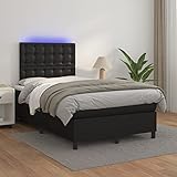 ZEYUAN Boxspringbett mit Matratze & LED, Bett, Polsterbett, Bettgestelle, Schlafbett, Box Spring Bed,Jugendbett, Bettrahmen, Schwarz 120x200 cm Kunstleder