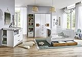 Babyzimmer Gotland 6 teiliges Komplett Set von Wimex mit Kleiderschrank, Babybett mit Umbauseiten, Wickelkommode mit einem Seitenregal, Standregal, Weiß, Plankeneiche und Hirnholz