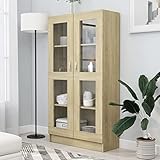 Yolola vitrinenschrank,Vitrine, Standvitrine,vitrinenschrank Vintage,vitrinenschrank Wohnzimmer,Küchenschrank, Bücherschrank für Küche Wohnzimmer Büro Esszimmer-Sonoma Eiche-82,5x30,5x150 cm