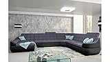 Stylefy U-Form Wohnlandschaft Alisa - Couchgarnitur (HxBxL): 100x297x375 cm - Polsterecke Velours SORO Kunstleder Cayenne DunkelgraU-Form Schwarz Links mit Schlaffunktion und Stauraum
