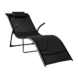 SoBuy OGS45-SCH Sonnenliege klappbar Gartenliege Relaxstuhl Liegestuhl mit Kopfkissen Klappliege Schwarz Belastbarkeit 150 kg BHT ca: 60x69x173cm