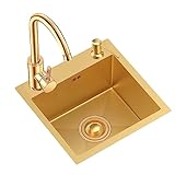 Goldene Mini-Bar-Quadrat-Spüle Handgefertigt Kleine Einzelschüssel-Spüle 304-Edelstahl-Spüle Küchenspüle Für Bar Zuhause Wohnung (Color : B, S : 40 * 40cm)