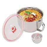 1300 ml Nudelschüssel, Edelstahl-Mikrowellenschüssel, Instant-Ramen-Schüssel mit Griff und versiegeltem Deckel, große Suppenschüssel für Reis-Ramen-Müsli-Suppengetränke