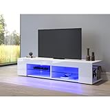 SONNI TV Schrank TV Lowboard LED Weiss,12-LED-Farben,Glasböden,Fehrnser Tisch 135 cm breit