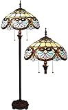 Kinbolas Tiffany Style 16 Zoll Stehlampe Retro Hrzform Buntglas Lampenschirm leselampe Vintage stehende lampe Boho Art Deko Schlafzimmer Wohnzimmer standleuchte- Pedal Switch(Color:F-4)