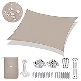 Sekey Sonnensegel Wasserdicht 2x3m Rechteckig mit Edelstahl Befestigungs Kit PES Polyester, Sonnenschutz 95% UV Schutz Windschutz Reißfest Wetterfest, für Balkon Garten, Taupe