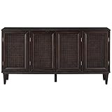 Funktionelles Küchen-Sideboard mit Schiebetüren und integriertem Weinschrank mit 16 Bar mit Weinglasregal (Farbe: A-Größe: 147,3 x 35,6 x 76,2 cm)