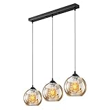 H.W.S Glas Pendelleuchte Kristall Pendellampe Modern Kugel Kronleuchter Design Kreative Hängeleuchte Höhenverstellbar Innen Dekoration Hängelampe Wohnzimmer Leuchte (amber, 3 flamming long)