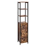 VASAGLE Hochschrank, schmaler Küchenschrank, 3 offene und 2 versteckte Ablagen, Badezimmerschrank, 37 x 30 x 167 cm, vintagebraun-schwarz LSC37BX