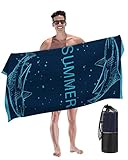 Mikrofaser Strandtuch, Sandfreie, Schnell Trocknende und Leichte Stranddecke, Badetuch Strandtuch Groß 160x80cm für Reise, Strand, Sauna(Blue Shark,80x160cm)