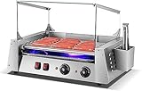 Hot Dog-Maschinen Elektrischer Hot-Dog-Grill Aus Edelstahl Mit 7 Rollen, Abnehmbarer Abtropfschale Aus Edelstahl Und Glashaubenabdeckung, Mit LED-Leuchten, Perfekt For Frühstückswürste