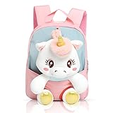 MIDSuN Kleiner Kinderrucksack,Abnehmbarer Plüsch Puppe Kindergartenrucksack,Einhorn Kindergarten Rucksack Kindertasche für 2-5 Jährige Kindergarten Junge und Mädchen (Rosa)