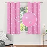 Encasa Homes Verdunklungsvorhänge Silberfolie gedruckt für Kinder Schlafzimmer, Blöcke 85% des Lichts, Ton und Wärme Reduzierung Vorhänge mit 2 Panels von Größe 113 x 137 cm - Star Pink