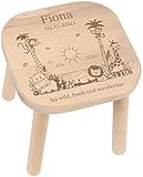 LAUBLUST Kinderhocker Personalisiert - Dschungel - Kinderstuhl Holz Natur, Höhe ca. 29cm | Geschenk für Kinder