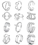 Adramata 12 Stücke Silber Offene Ringe Set Edelstahlring Einstellbarer Retro-Vintage-Ring Stapelbarer Phalangenring Offenes Set Silber/Gold Mädchenring,S