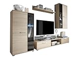 trendteam smart living Wohnzimmer Anbauwand Wohnwand Salsa, 241 x 180 x 40 cm in Eiche Sägerau Hell (Nb.) mit LED Glasbodenbeleuchtung in Warm Weiß