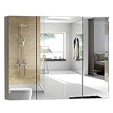 ROLTIN Wandspiegelschrank, integrierter Aufbewahrungsschrank für das Badezimmer, 3 Türen mit 3 Trennschichten