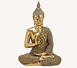 Wurm Buddha Figur 48cm Großer Goldener Sitzender Thai Budda Statue Abhaya Mudra Geste