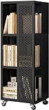 Drehbares Bücherregal 360° Home Bücherregal mit Rädern Schlafzimmer Lagerregal Eckregal mehrschichtig (Farbe: Schwarz, Größe: 35 x 35 x 131 cm)