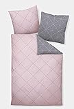 Davos Janine Biber Bettwäsche-Set 2tlg grau rosa 2 teilige Wende-Bettwäsche 155x220cm & Kissen 80x80 cm Geometrisches