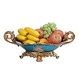 KIHENE Obstkorb Obstteller Neues chinesisches Retro-Handbemaltes Harz Große Obstschale Zuhause Wohnzimmer Restaurant Desktop-Dekor Obsttablett Kreativer binauraler Griff Obstschale Everything is fine