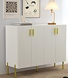 Sideboard, Kommode, Küchenschrank mit großer Stauraum und 4 Türen, 6 verstellbare Einlegeböden, Metallbeine, 120 cm Breite, für Wohnzimmer, Esszimmer, Eingang, Küche, Flur, Weiß, 41Tx120 Bx 95 H cm