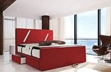 Sofa Dreams Boxspringbett Toulon Lederbett Gestell in Leder mit Hotelmatratze Stauraum LED Licht 140x200 160x200 180x200 200x200 200x220 (160 x 200 cm, Rot)