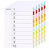 (5 Stück) Ordner Register A4 Ordner Trennblätter 10 Teil-10 Farben Trennblätter für Ordner A4 11 Löcher Gestanzt mit Digitalen Abdeckungen Ordner Register Index-Teiler
