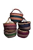 Großer Bolga Rundkorb Korb Original Afrika Ghana Einkaufskorb Ledergriff Fair Trade Ca : 35-40cm