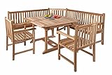 SAM 4tlg. Gartengruppe Madera, Teakholz massiv, Garten-Set bestehend aus 1x Ausziehtisch/Gartentisch, 2X Gartensessel Caracas, 1x Eckbank, für Terrasse, Wintergarten & Garten