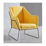 Sessel Wohnzimmer Modern，Mid-Century Leinen Gepolsterte Tufted Wohnzimmer Stühle Texturierte Leinen Stoff Akzent Stuhl Mit Metallständer Für Wohnzimmer Schlafzimmer ,Einfache Montage(Color:Gelb)