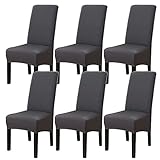 Jaotto Stuhlhussen 6er Set Stretch, XL Stuhlhussen Abwaschbar Waschbarer Elastische, Stretch Stuhlschoner Große Stuhlbezüge für Stuhl Esszimmer Büro Esszimmer Hotel Bankett(Dunkelgrau,Set of 6)