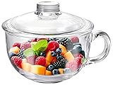Glass Cereal Bowl Glass Soup Bowl with Handle, Clear Small Bowls with Glass Lid Oatmeal Breakfast Bowls Microwave Safe Glassware Yogurt Bowl for Dessert Pasta Rice,550ml