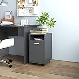 JUNZAI Beistellschrank, Komodenschrank Sideboard, Konsolenschrank, Teeschrank, Büro Kommode, mit Rollen Hochglanz-Grau 33x38x60cm Spanplatte