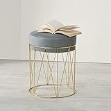 [en.casa] Sitzhocker Melsele Polsterhocker Hocker bis ca. 100 kg Rund Metallgestell Grau/Messingfarben