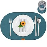 mokinu® - 6er Filz Tischset inkl. Glas-Untersetzer - Premium Platzdeckchen, Set für 6 Personen, Design Platzset oval, abwaschbare Tischuntersetzer Petrol