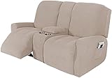 Stretch-Recliner-Abdeckung, 2-Sitzer-Stuhlabdeckung Elastische Jacquard-Slipcover Protector mit Becherhalter Löcher unten for Wohnzimmer Kinder (Color : Khaki, Size : Recliner)