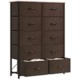 YITAHOME Kommode, Kommode mit 10 Schubladen, Stoffkommode für Schlafzimmer, Wohnzimmer, Schrank, Kinderzimmer, Stabiler Stahlrahmen, Leicht zu Ziehen, Stoffkörbe und Holzoberfläche, braun