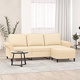 BULANED 3-Sitzer-Sofa mit Hocker, Sofas & Couches, Sofa Wohnzimmer, Couch, Sofa Für Jugendzimmer, Relaxsofa, Sofa Für Schlafzimmer, Polstersofa, Creme 180 cm Stoff